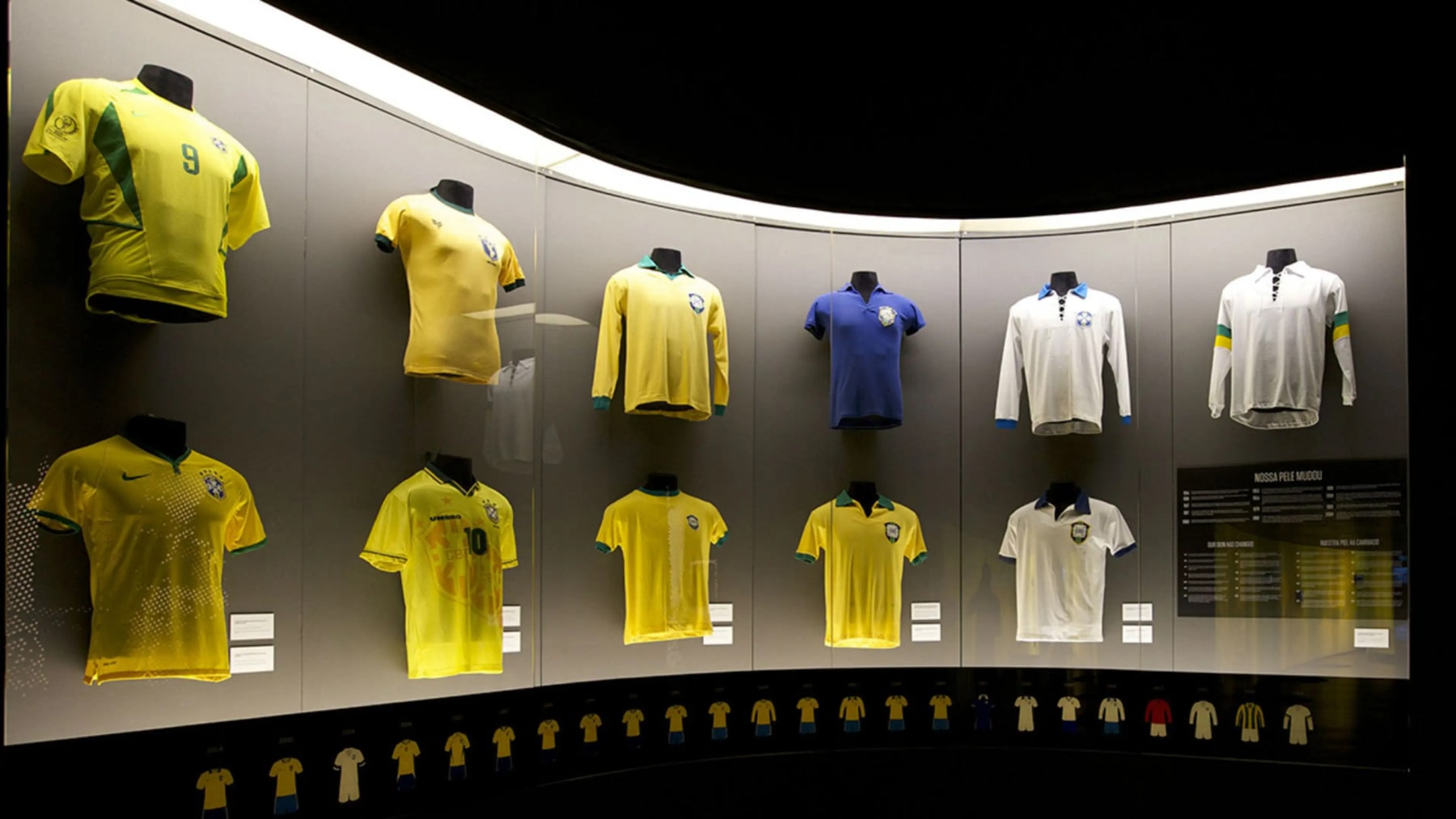 Una imagen que muestra la historia de los colores de las camisetas de f&uacute;tbol de la selecci&oacute;n nacional de Brasil, que comenz&oacute; con el blanco y luego cambi&oacute; al amarillo y lo usa desde entonces.